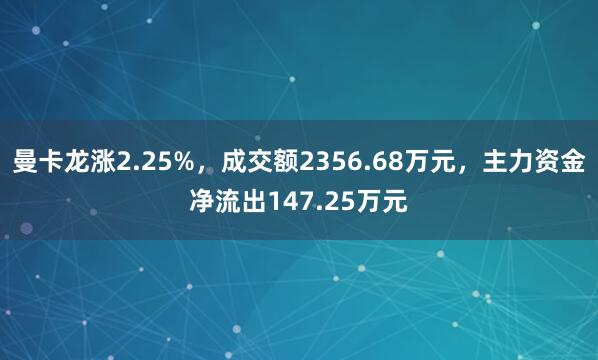 曼卡龍漲2.25%，成交額2356.68萬元，主力資金凈流出147.25萬元